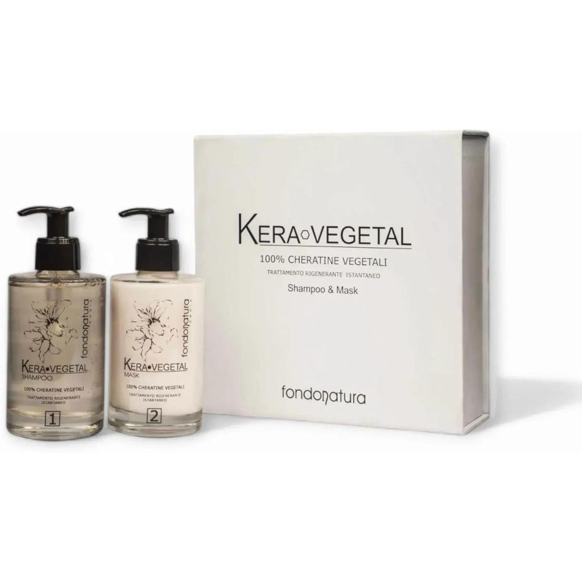 Fondonatura  - Kit Kera Vegetal Shampoo e Maschera da 215 ml - Trattamento Intensivo di ricostruzione con Keratina Vegetale per Riparazione e Nutrimento Profondo dei Capelli danneg