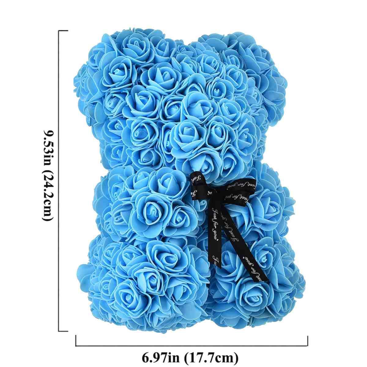 Orsetto di Rose 25 cm Con Scatola Regalo - Blu Chiaro