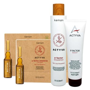 Kemon Actyva P Factor Trattamento intensivo anti caduta Donna Kit 24x6ML Fiale + Shampoo 250 ml + Scalp 150 ml